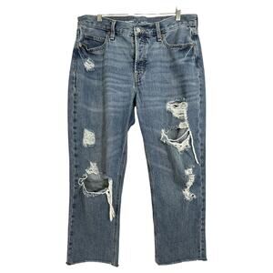 Old Navy Womens High Rise Slouchy Straight Raw Hem Distressed Jeans size 10